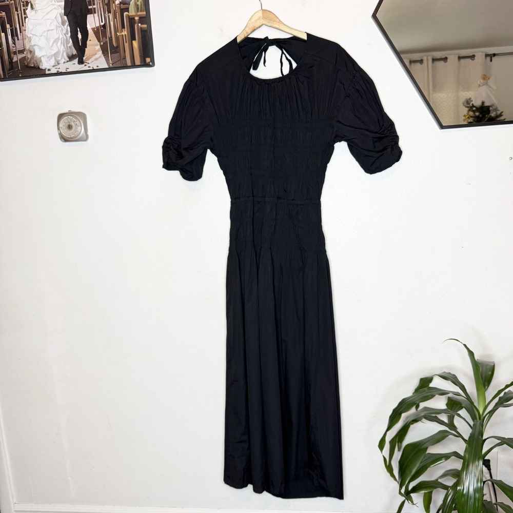Open Edit Smocked Black Open Back Maxi Dress Short Sleeve‎ Minimalist Women's 2X